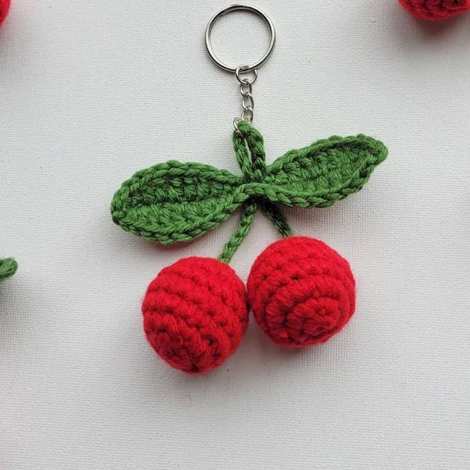 Handmade Crochet Cherry Keychain