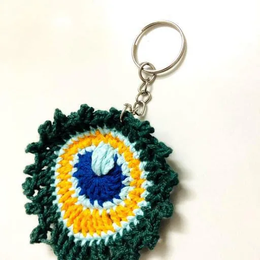 Handmade Crochet Peacock Feather Keychain